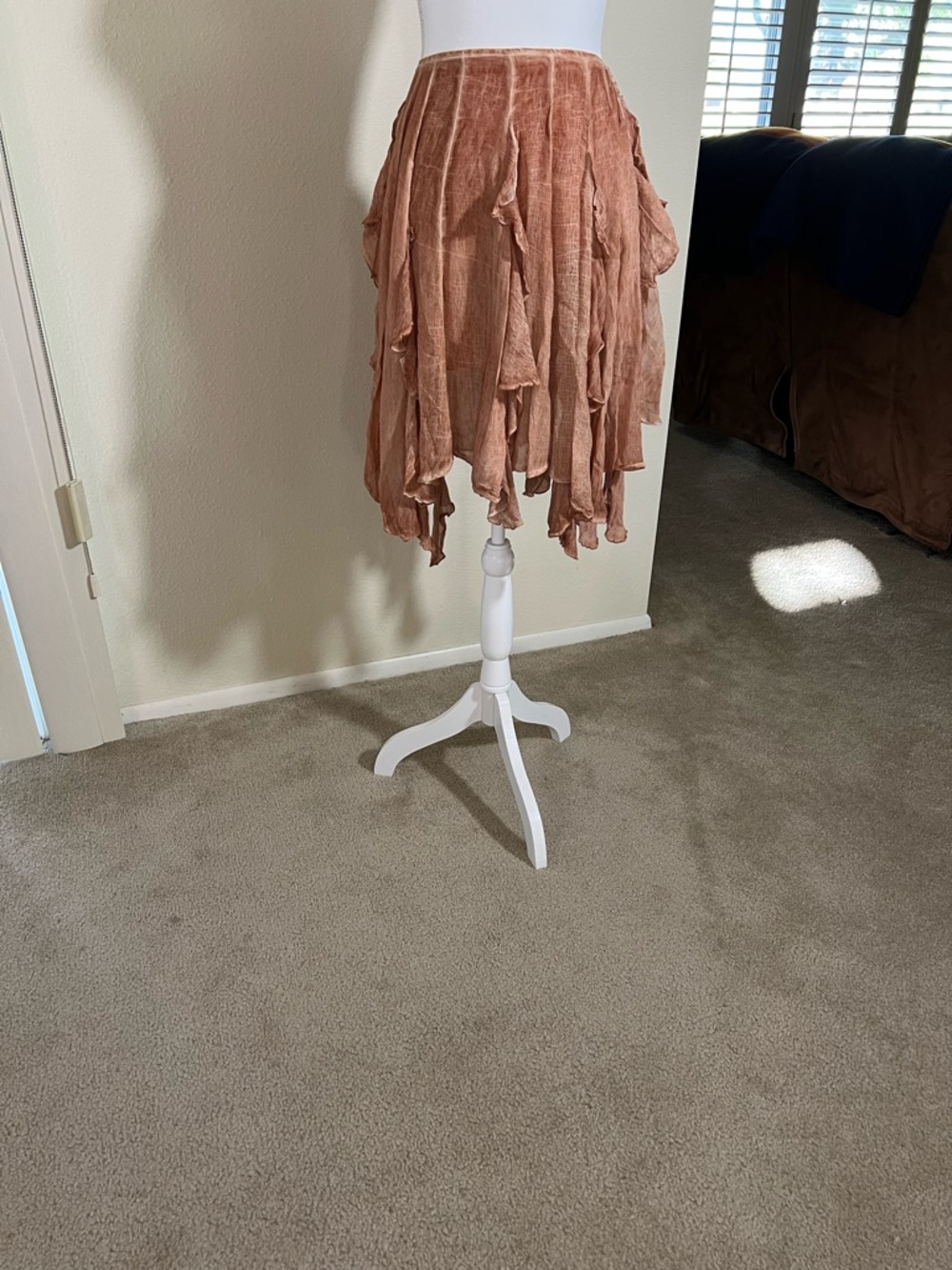 Free people Asymmetrical Crinkled Handkerchief Hem Skirt - Rust. NWT